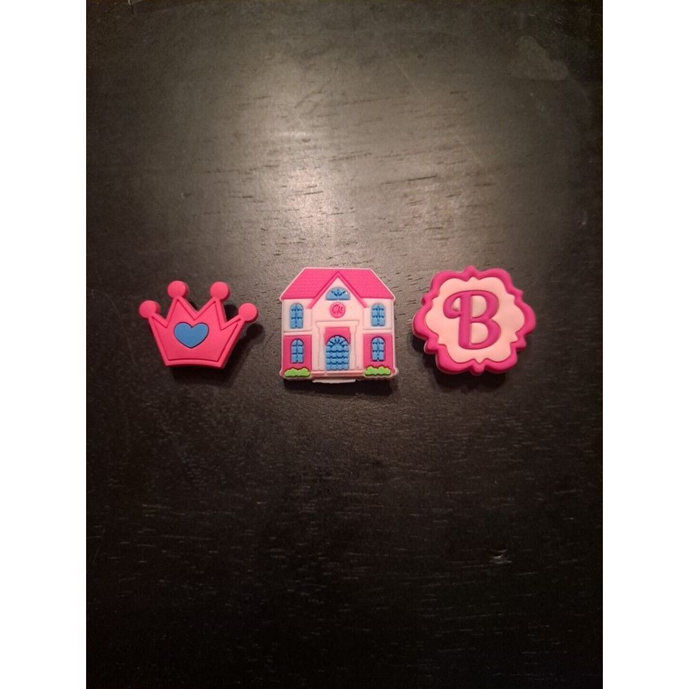 Lot Of 3 Mattel Barbie Themed Croc Charm Jibz House, Crown, B Initial